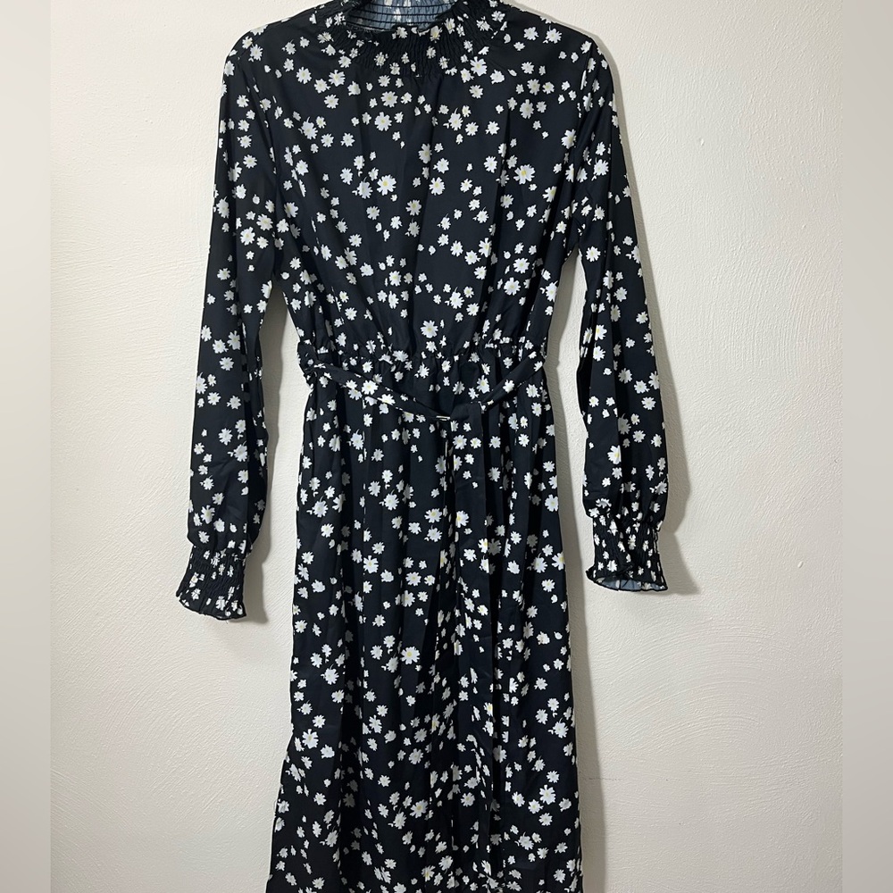SHEIN shirted detailed Belted Daisy Floral Midi Dress